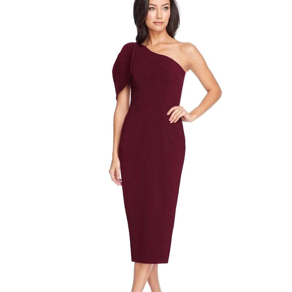 NWT DRESS THE POPULATION Tiffany One-Shoulder Midi Dress  Magenta Size S $148